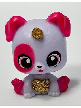 ZURU Miniature Purple and Pink Dog Figurine with Gold Glitter Heart and Horn GUC
